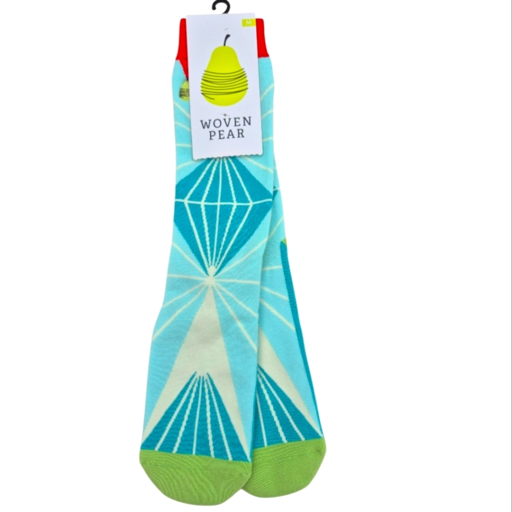 Woven Pear Womens Crew Socks Turquoise Diamond Pattern "A Girls Best Friend"